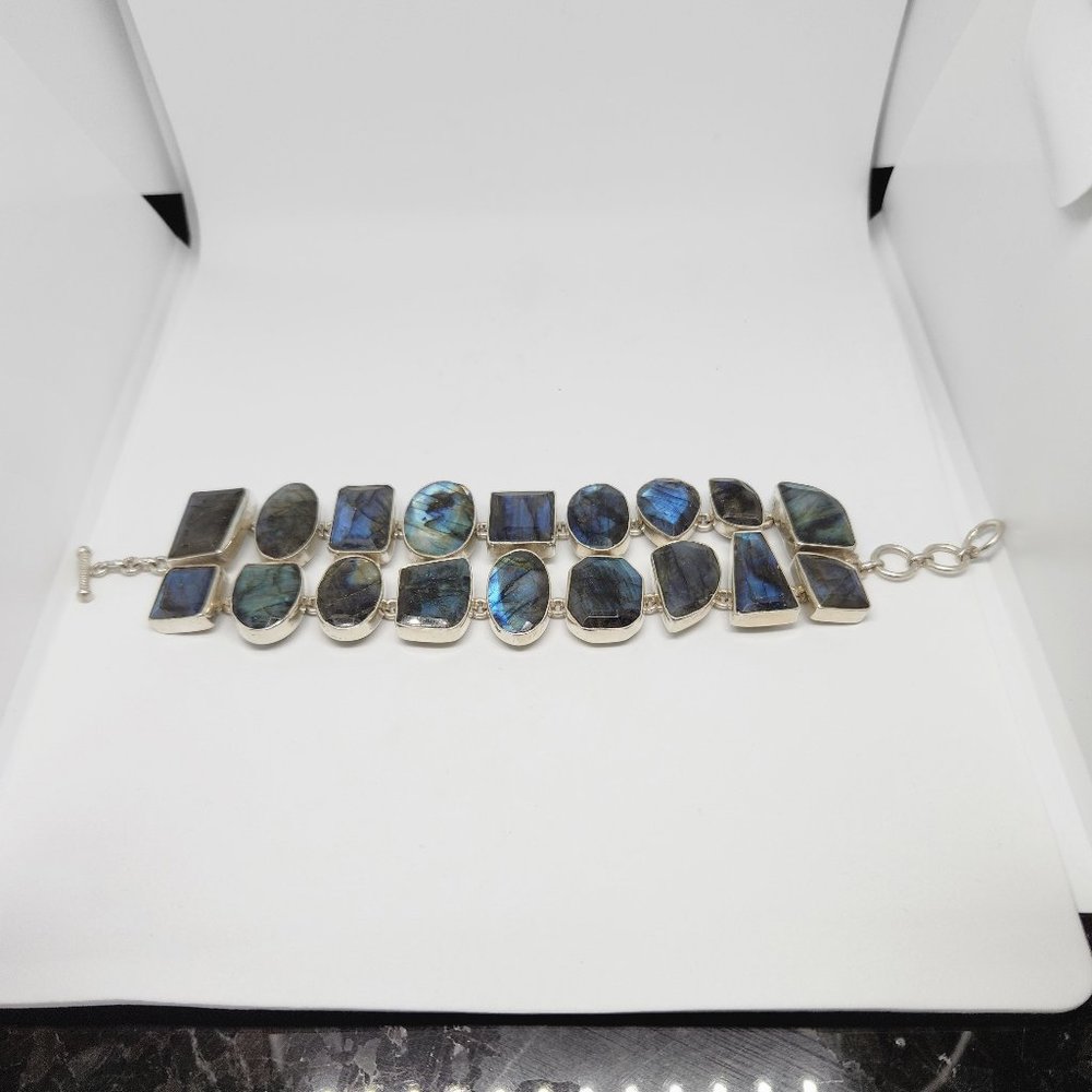 Huge Labradorite Sterling Double Row Bracelet